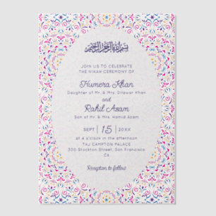 Klassiek Roze Paars Blauw Juwelen Goud Moslim Brui Vellum Uitnodigingen