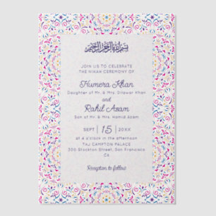 Klassiek Roze Paars Blauw Juwelen Goud Moslim Brui Vellum Uitnodigingen
