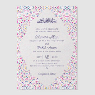 Klassiek Roze Paars Blauw Juwelen Goud Moslim Brui Vellum Uitnodigingen