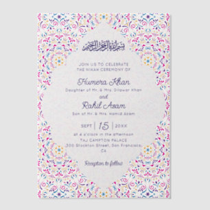 Klassiek Roze Paars Blauw Juwelen Goud Moslim Brui Vellum Uitnodigingen