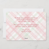 Klassiek roze rood groen waterverf plaid kunstpatr feestdagenkaart (Achterkant)