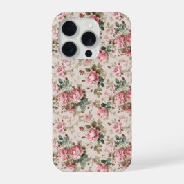 Klassiek Roze Roos Crème Bloemmotief iPhone 15 Pro Case