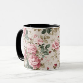 Klassiek Roze Roos Crème Bloemmotief Mok