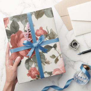 Klassiek roze roos crème bloempatroon cadeaupapier
