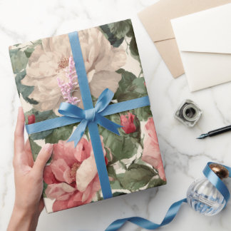 Klassiek roze roos crème bloempatroon cadeaupapier