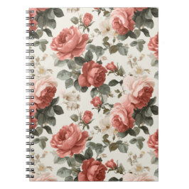 Klassiek roze roos crème bloempatroon notitieboek