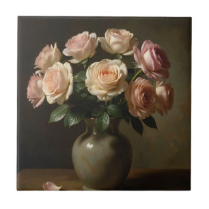 Klassiek Roze Rozenboeket Stilleven Tegeltje