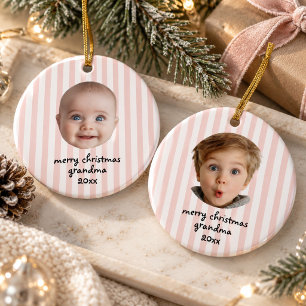 Klassiek Roze Streep Prettig Kerstmis Oma Foto Keramisch Ornament