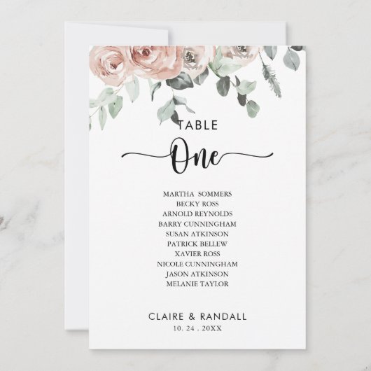 Klassiek Roze Tafelnummer 1 Zitplaatsenkaart (Achterkant)