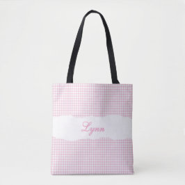 Klassiek roze & wit geruit | Persoonlijke naam Tote Bag