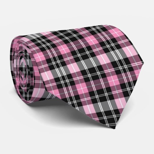 Klassiek roze zwart wit plaid patroon stropdas (Opgerold)