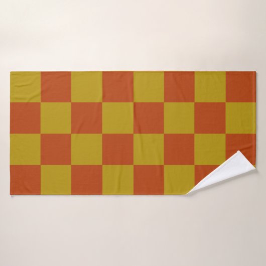 Klassiek Rust en Goud Checkerboard Patroon Badhanddoek (Badhanddoek)