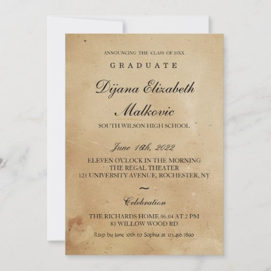 Klassiek rustiek Afstuderen Kaart (Voorkant)