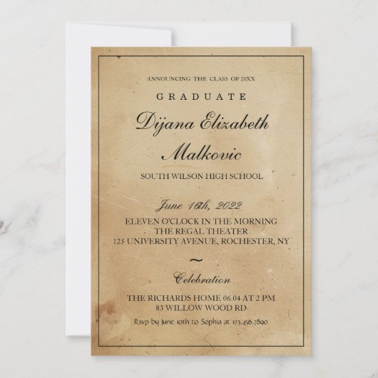 Klassiek rustiek Afstuderen Kaart (Voorkant)