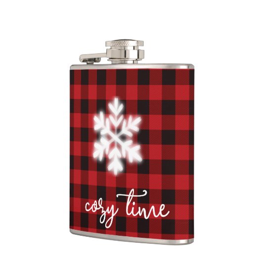 Klassiek rustiek gezellig rood zwart plaid patroon heupfles (Links)