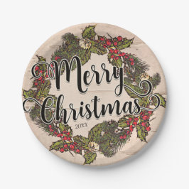 Klassiek Rustieke Berkenhouten Kerstfeest Papieren Bordje