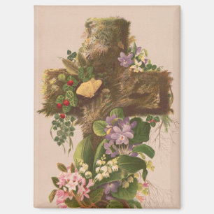 Klassiek rustieke bloemenkruis, Pasen kaart, Magneet