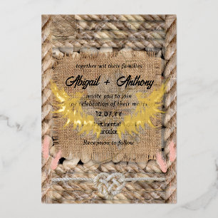 Klassiek ruw touw bruiloft folie uitnodiging