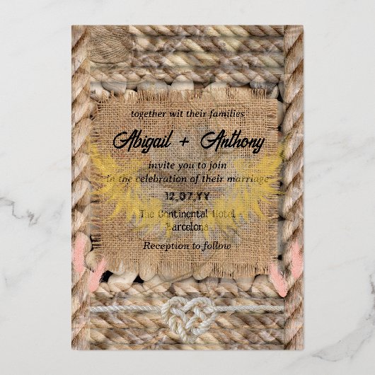 Klassiek ruw touw bruiloft folie uitnodiging (Voorkant)