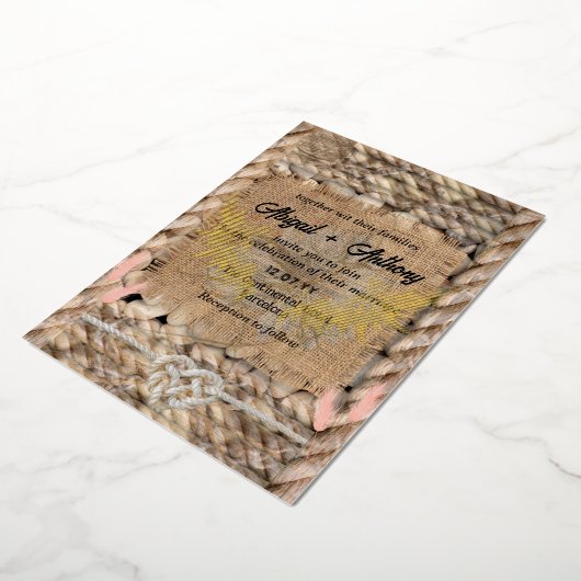 Klassiek ruw touw bruiloft folie uitnodiging (Gedraaid)