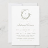 Klassiek Sage Groen Monogram Crest repetitie diner Kaart (Voorkant)