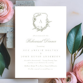 Klassiek Sage Groen Monogram Crest repetitie diner Kaart