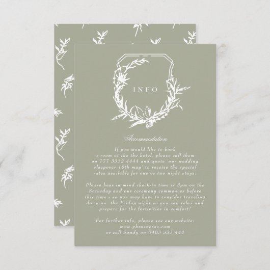 klassiek Sage Groen Wit bloemig  kuif Informatiekaartje (Voorkant / Achterkant)