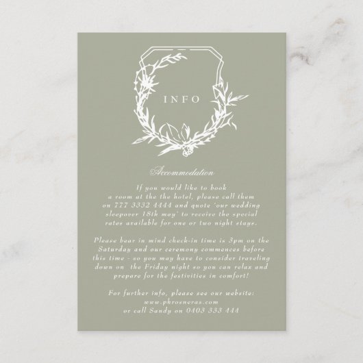 klassiek Sage Groen Wit bloemig kuif Informatiekaartje (Voorkant)