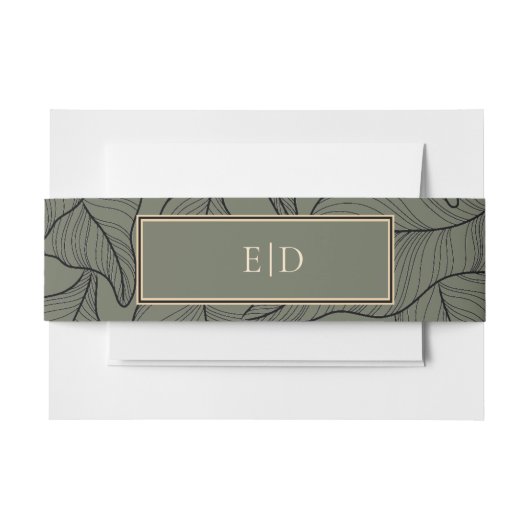 Klassiek Sage Monogram Elegant blad Patroon Uitnodigingen Wikkel (Voorkant Voorbeeld)