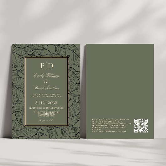 Klassiek Sage Monogram Elegant QR Kaart