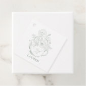 Klassiek saliegroen botanisch bruids-theeontbijt bedankjes labels (In situ)