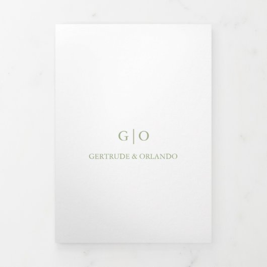 Klassiek Saliegroen Elegante Trouwdag Drieluik Uitnodiging (Cover)