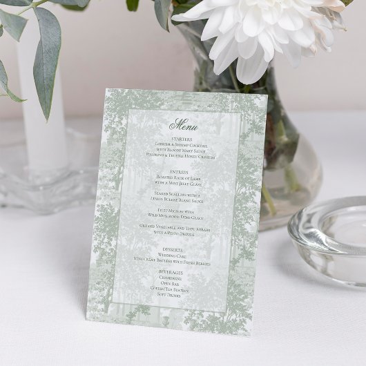 Klassiek saliegroen landschap toile bruiloft menu