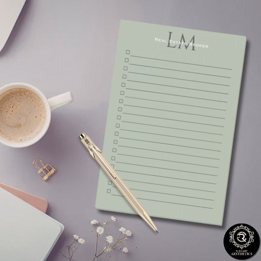 Klassiek Saliegroen Monogram Kantoor Stijl Post-it® Notes
