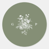 Klassiek saliegroen trouwmonogram ronde sticker (Voorkant)