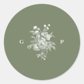 Klassiek saliegroen trouwmonogram ronde sticker (Voorkant)