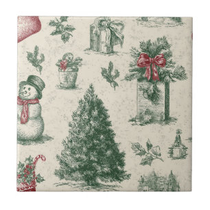 Klassiek saliegroen winter toile kerst tegeltje