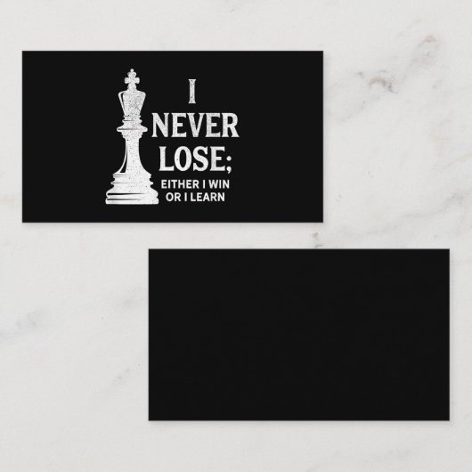 Klassiek schaakontwerp, ik verlies nooit; ik woon  informatiekaartje (Voorkant / Achterkant)