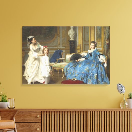 Klassiek schilderen van een meisje met een vacht Canvas Afdruk (Insitu (Woonkamer))