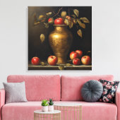 Klassiek schilderij gouden pot en rode appels canvas afdruk (Insitu (Woonkamer))