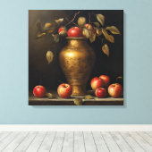 Klassiek schilderij gouden pot en rode appels canvas afdruk (Insitu (Houten vloer))