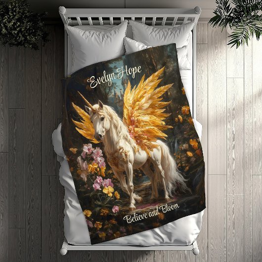 Klassiek schilderij Witte Pegasus met gouden vleug Fleece Deken