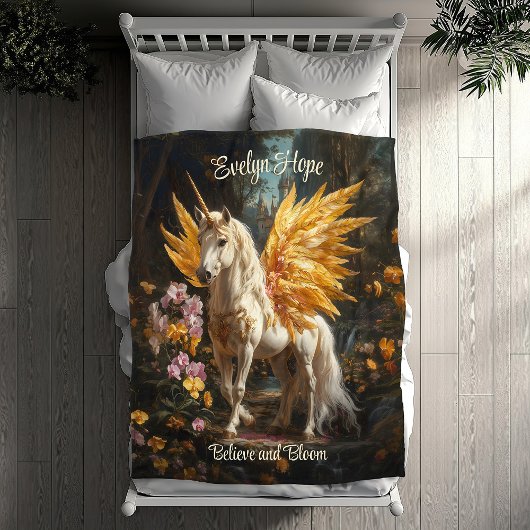 Klassiek schilderij Witte Pegasus met gouden vleug Fleece Deken
