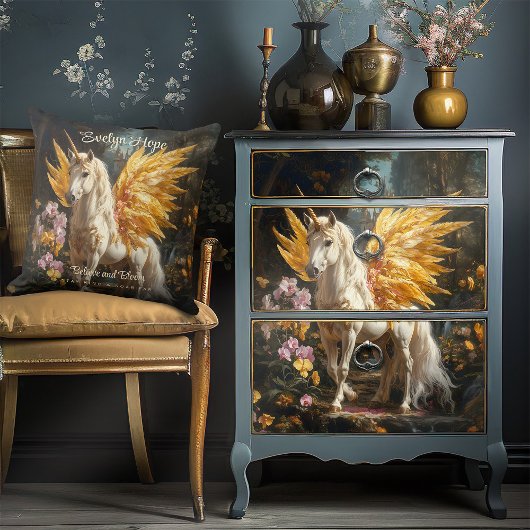 Klassiek schilderij Witte Pegasus met gouden vleug Kussen