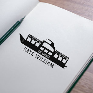 Klassiek schip aangepast ex libris  zelfinktende stempel