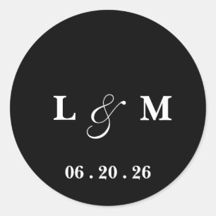 Klassiek Schone Monogram Huwelijksdatumlabel Ronde Sticker