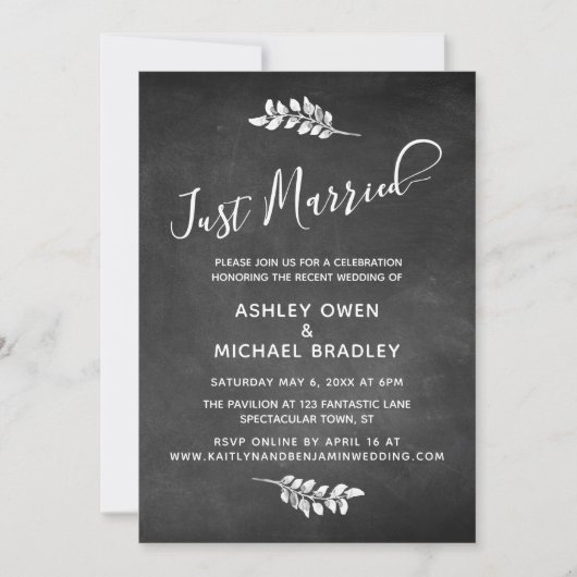 Klassiek schoolbord & Botanisch Bruiloftsfeest Kaart (Voorkant)