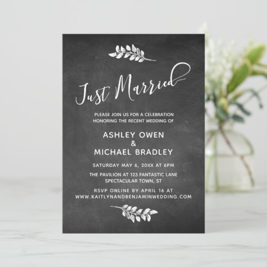 Klassiek schoolbord & Botanisch Bruiloftsfeest Kaart (Staand voorkant)