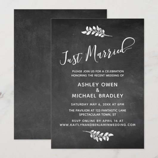 Klassiek schoolbord & Botanisch Bruiloftsfeest Kaart (Voorkant / Achterkant)