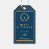 Klassiek Schots geruit monogram krans Kerstmis Cadeaulabel (Voorkant)